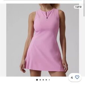 Athleta Ace Pink 1/4 Zip Sleeveless Performance Mini Tennis Dress Womens Small
